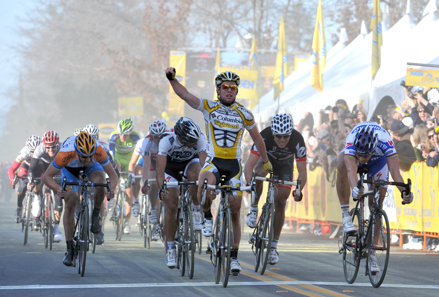 Mark Cavendish wins stage four of the Tour of California 2009 in to Clovis ahead of Tom Boonen, Juan Jose Haedo and Thor Hushovd Mark Cavendish wins stage four of the Tour of California 2009 in to Clovis ahead of Tom Boonen, Juan Jose Haedo and Thor Hushovd