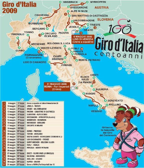 Giro 2009 map Tuttosport Giro 2009 map Tuttosport