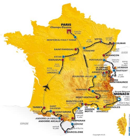 2009 Tour de France map 2009 Tour de France map