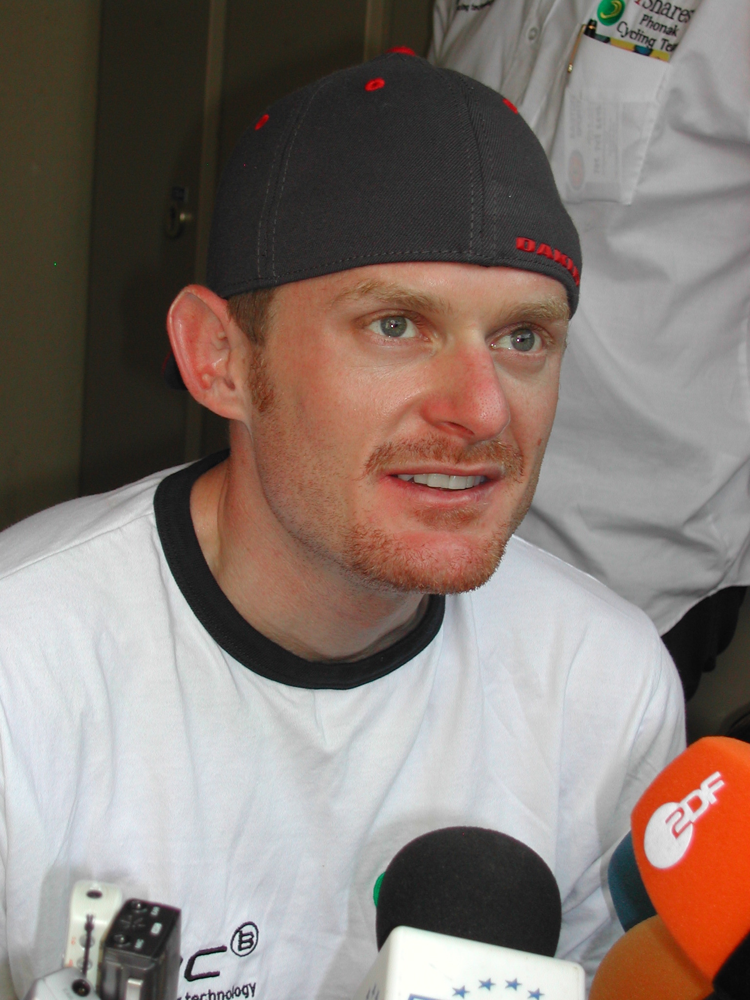 Floyd Landis speaks during the 2006 Tour de France