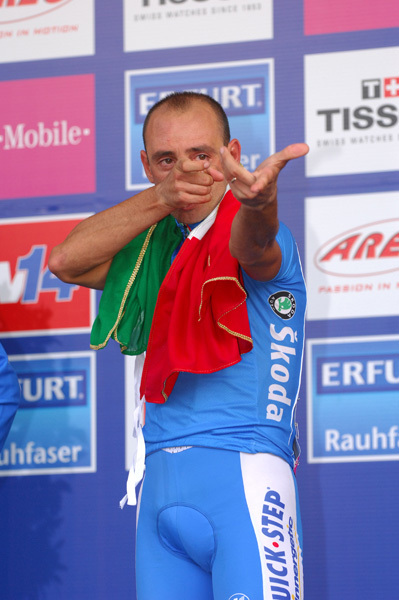 Paolo Bettini worlds podium 2008 Paolo Bettini Stuttgart world championships podium