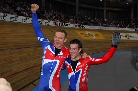 Chris Hoy and Ross Edgar (GB), team sprint winners