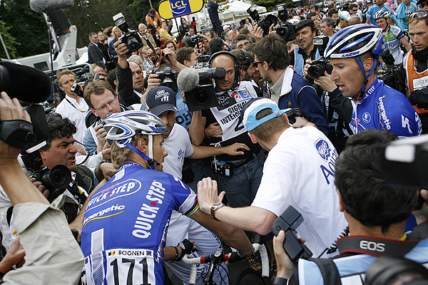 Boonen and Steegmans with the media