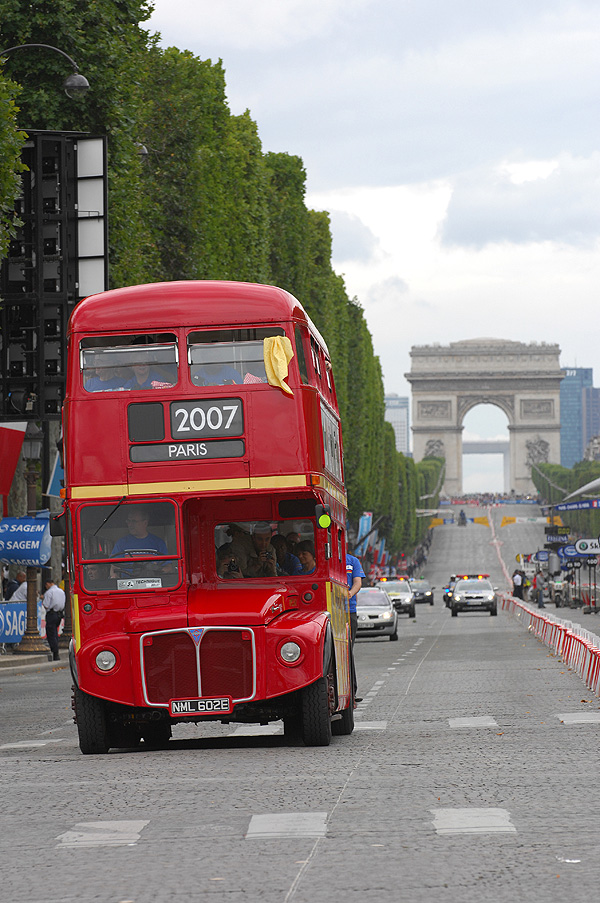 London bus on the Champs Elysees