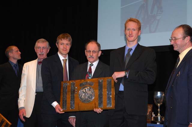 James Dobbin, Danny Axford and Peter Bissell's father accept award for National hill-climb team James Dobbin, Danny Axford and Peter Bissell's father accept award for National hill-climb team