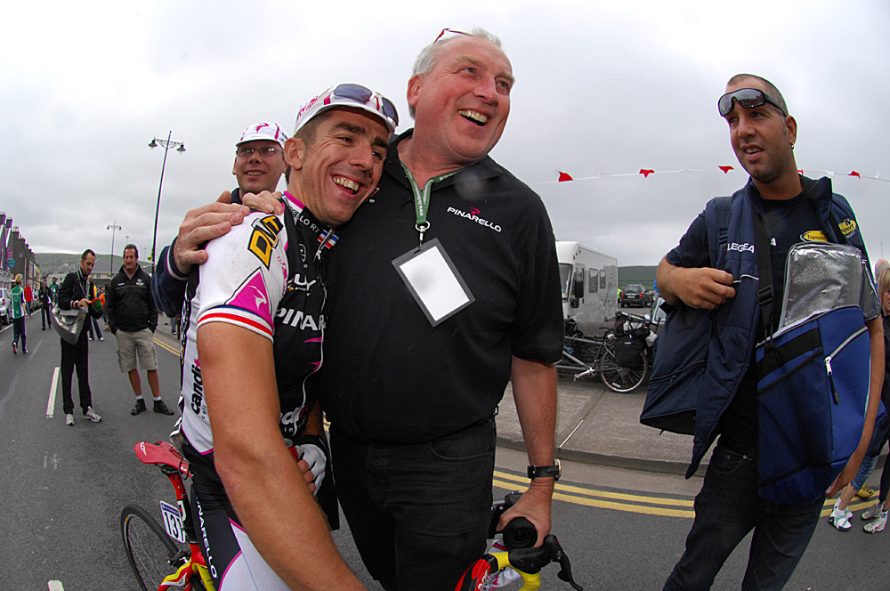 Russell Downing, stage winner, and Phil Griffiths Russell Downing, stage winner, and Phil Griffiths