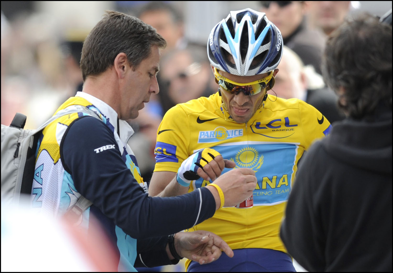 Alberto Contador at the finish Alberto Contador at the finish
