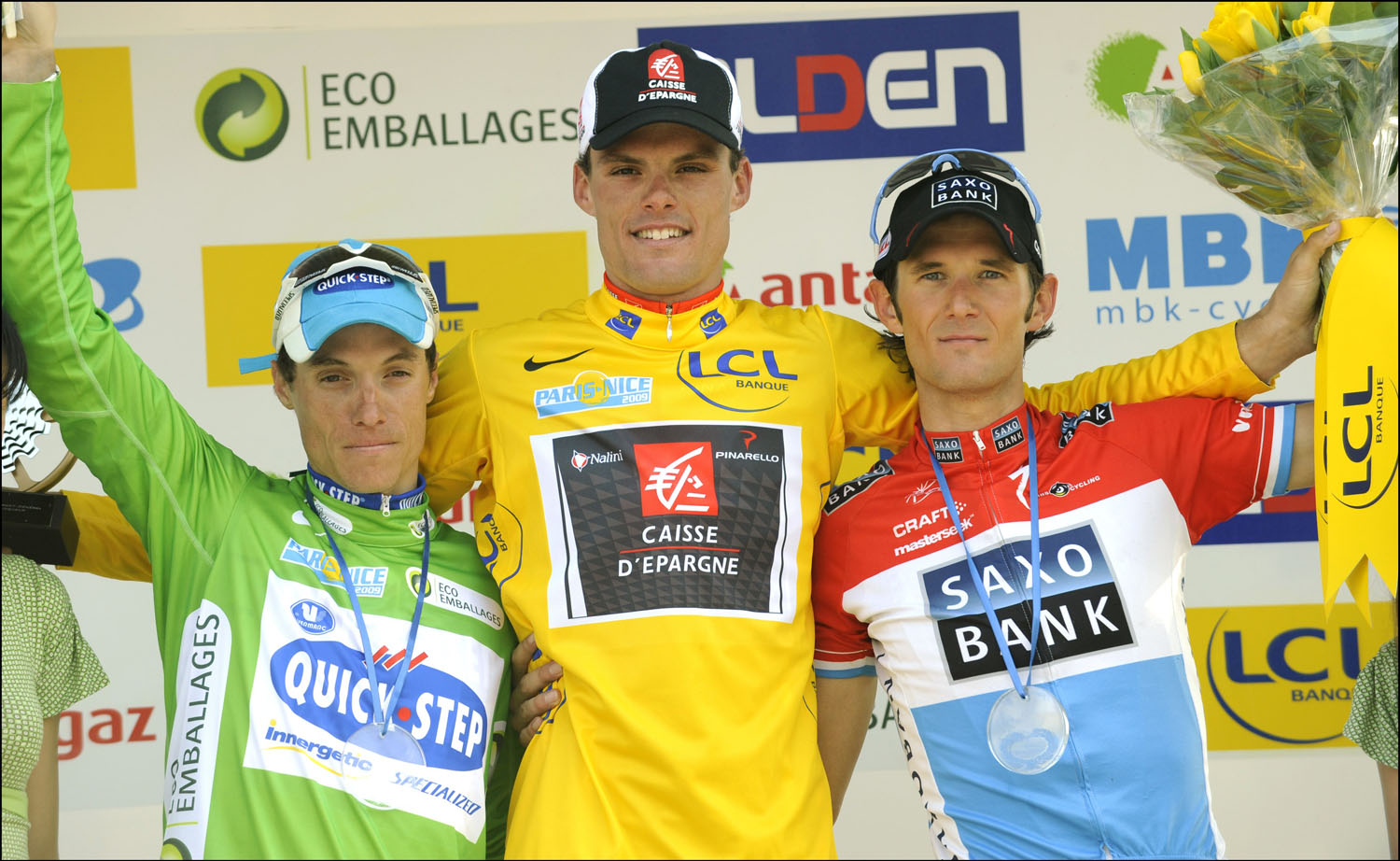 Final podium (l-r): Sylvain Chavanel (third), Luis Leon Sanchez (winner), Frank Schleck (second) Final podium (l-r): Sylvain Chavanel (third), Luis Leon Sanchez (winner), Frank Schleck (second)