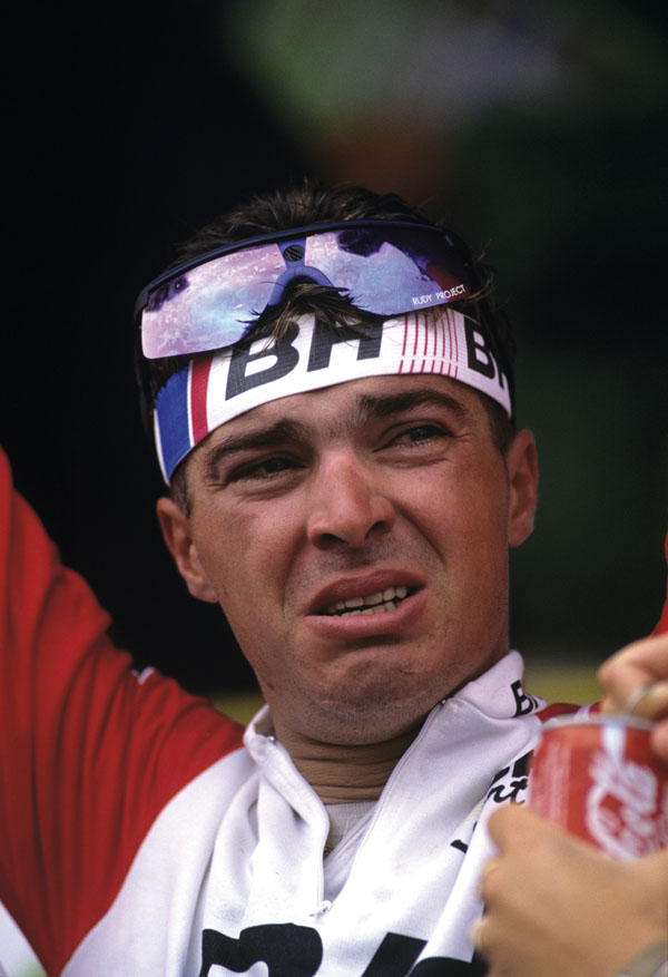 Joel Pelier 1989 Tour Futuroscope Joel Pelier is emotional after winning stage six into Futuroscope