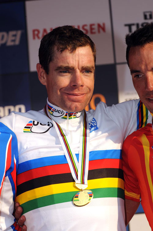 worlds09 menrr PODIUM-1.jpg Cadel Evans, Road World Championships 2009, men's road race