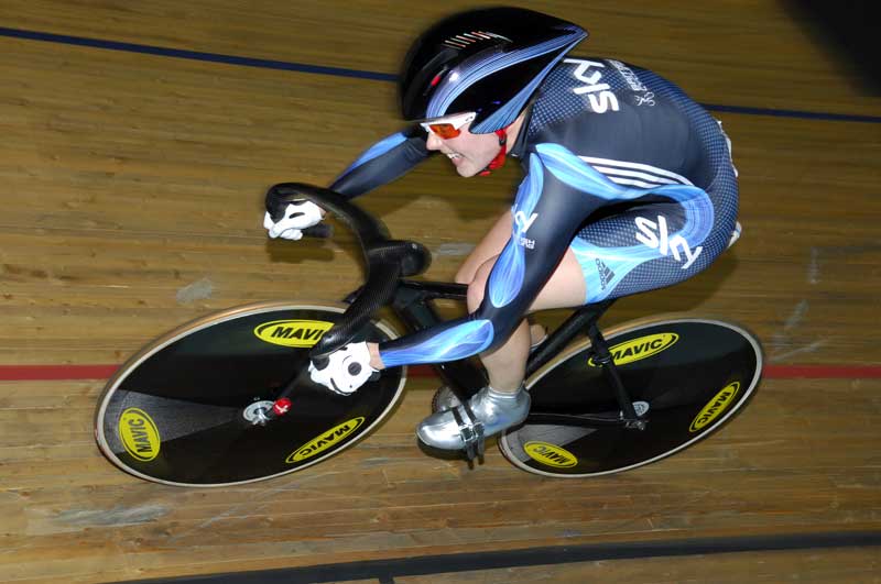 Victoria Pendleton Team Sky+HD silver medal women's 500m time trial 2009 Manchester world cup.jpg 2009 Manchester track world cup, track racing, sir chris hoy, victoria pendleton, lizzie armitstead, anna meares, matt crampton, jason kenny, men's sprint, women's 500m time trial tt, women's points race, uci, british cycling, cycling weekly