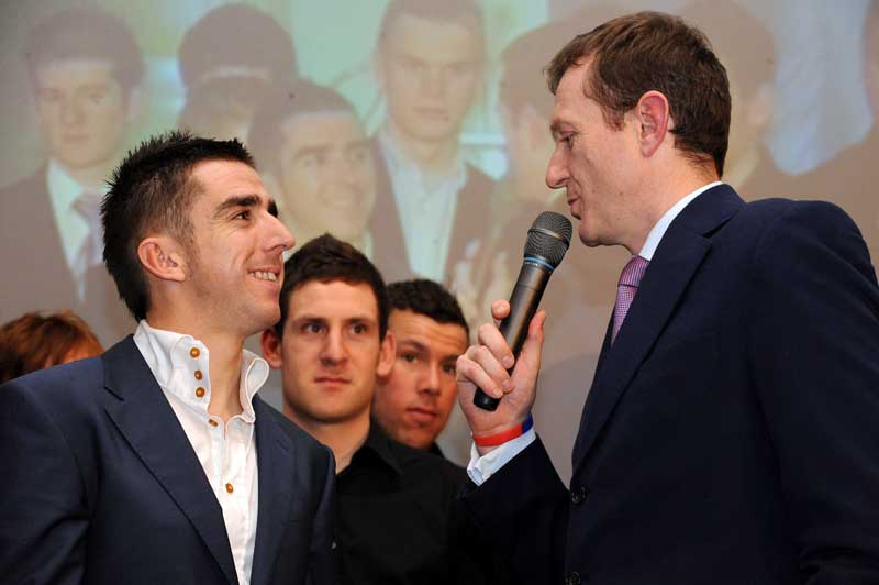 Russell Downing interviewed by David Harmon Dave Rayner dinner 2009.jpg dave rayner dinner 2009, dave rayner fund, dave rayner, bradley wiggins, russell downing, sir jimmy saville, sid barras, alice monger-godfrey, david harmon, cycling auction
