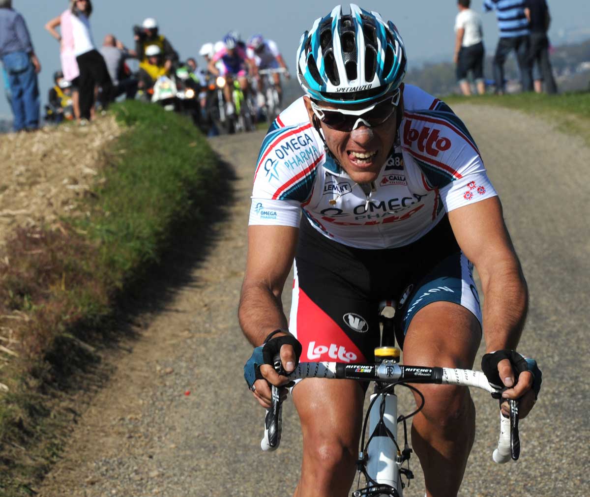 Philippe Gilbert Omega Pharma Lotto attacks Amstel Gold 2010.jpg amstel gold 2010, amstel, philippe gilbert, cadel evans