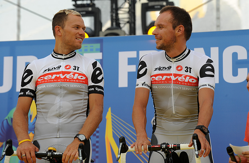 Thor Hushovd Jeremy Hunt Cervelo Tour de France 2010 team presentation Rotterdam.jpg tour de france, tour, tour de france 2010, team presentation