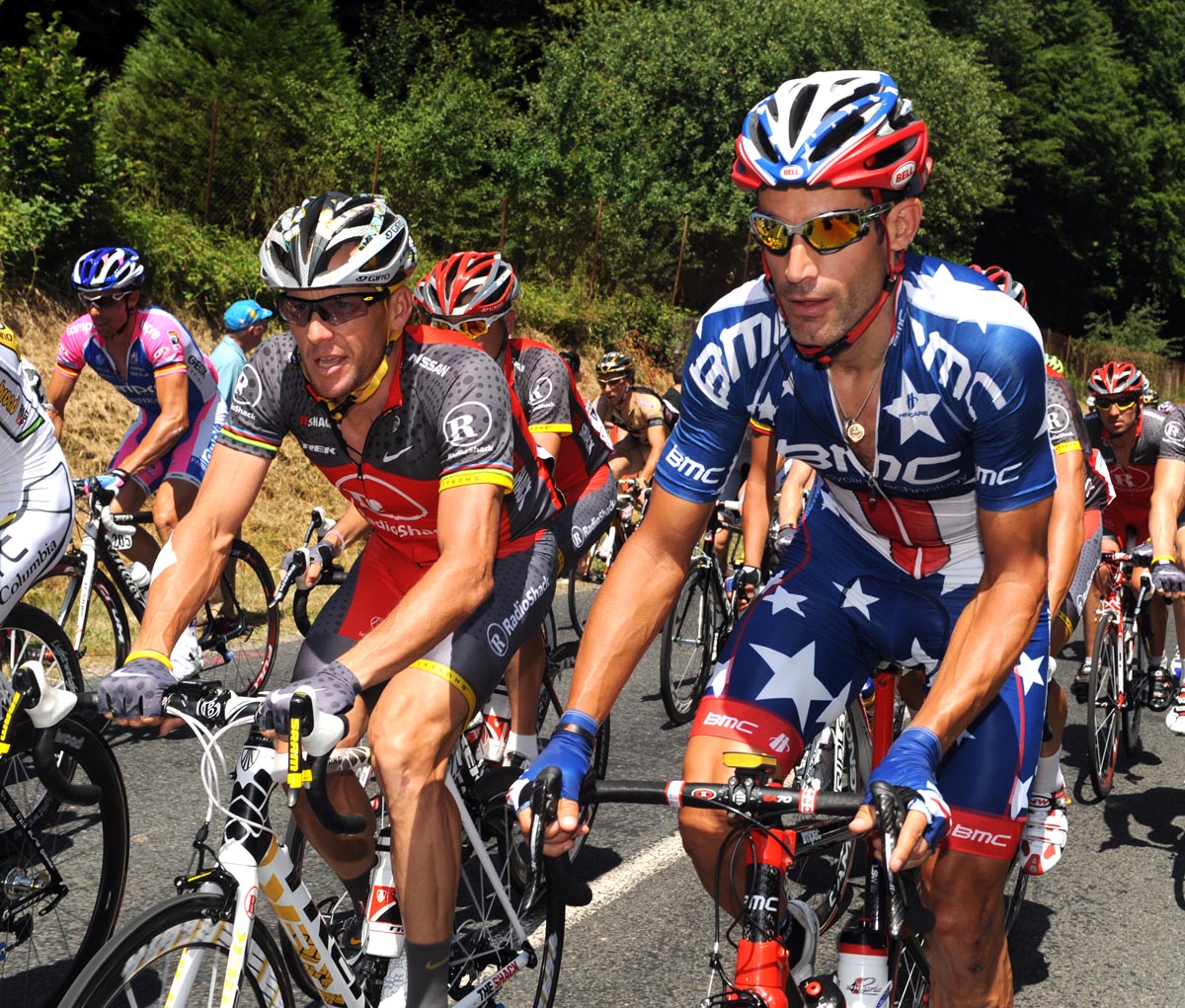 George Hincapie and Lance Armstrong, Tour de France 2010 stage 5