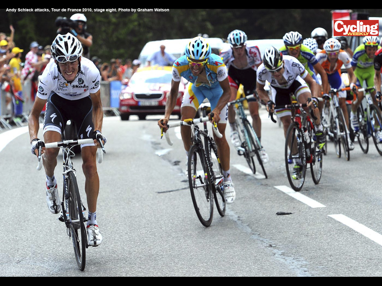 Andy Schleck attacks on stage 8, Tour de France 2010 wallpaper