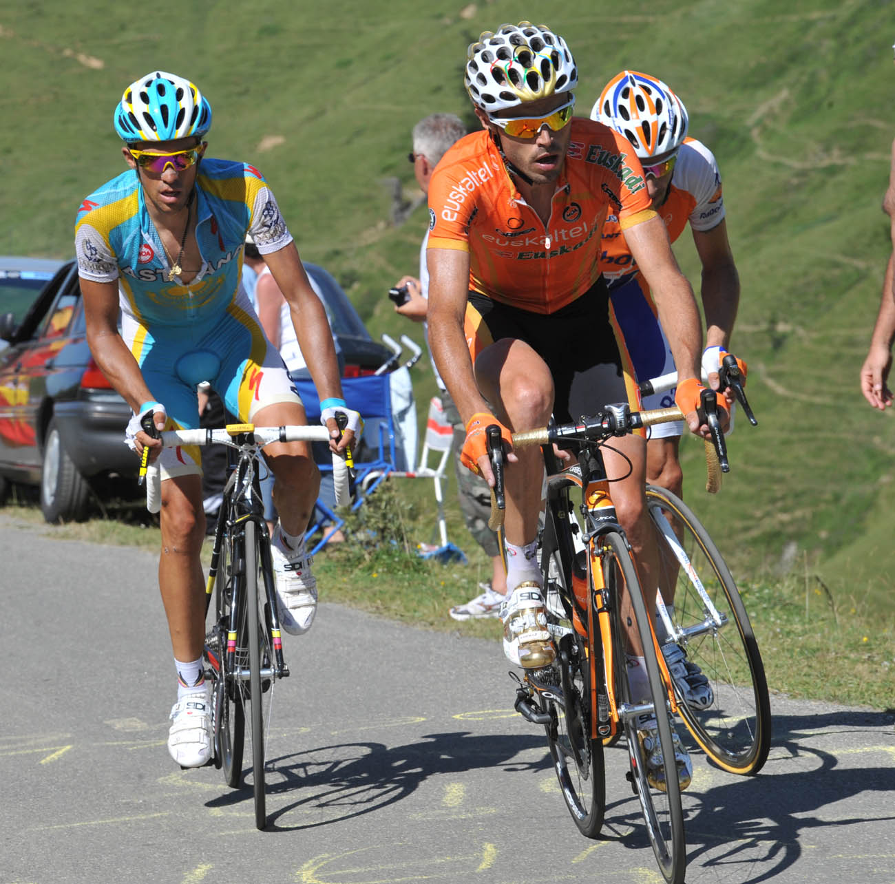 Samuel Sanchez, Alberto Contador and Denis Menchov, Tour de France 2010, stage 15 Samuel Sanchez, Alberto Contador and Denis Menchov, Tour de France 2010, stage 15