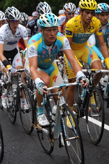 Andy Schleck, Alexandre Vinokourov and Alberto Contador, Tour de France 2010, stage 17