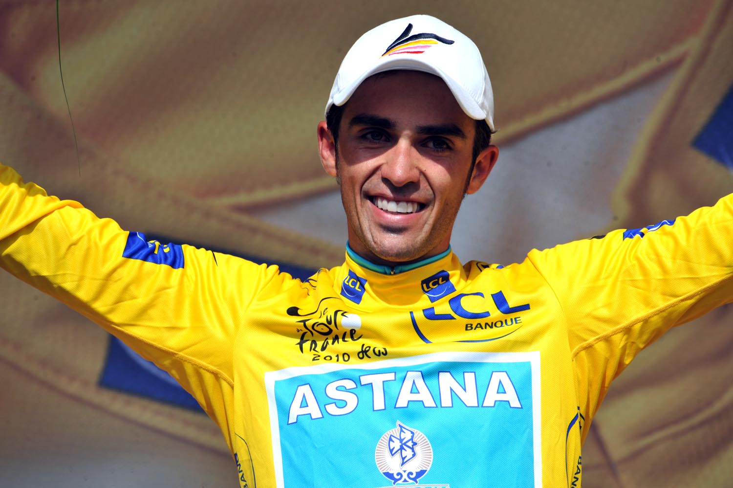 Alberto Contador on podium, Tour de France 2010 stage 19 Alberto Contador on podium, Tour de France 2010 stage 19