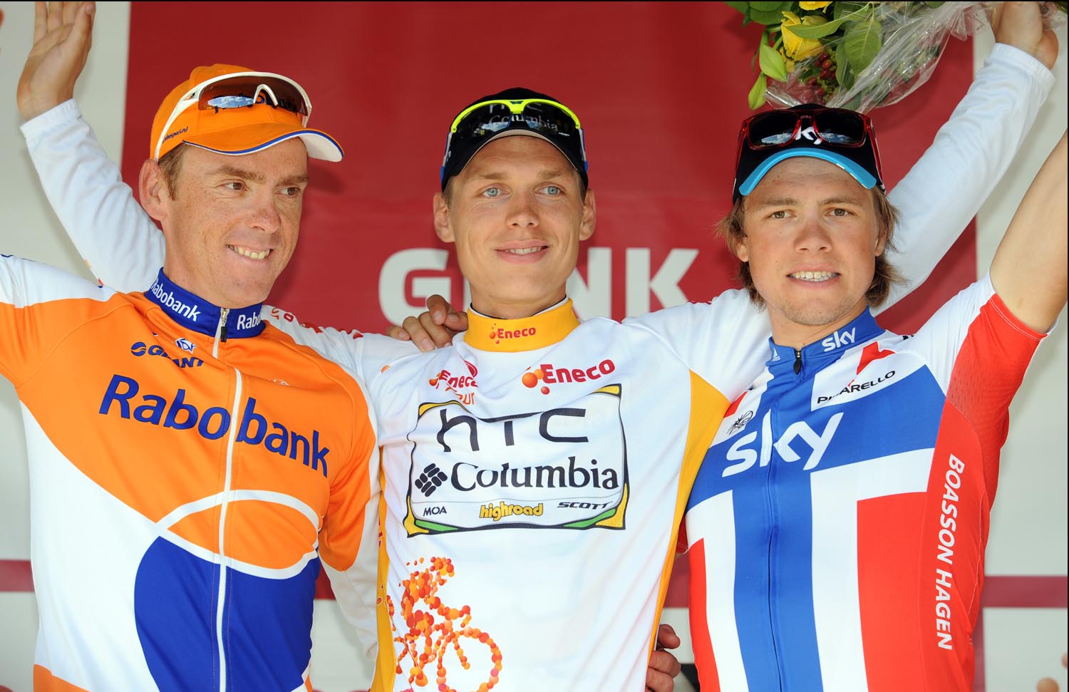 Koos Moerenhout (2nd), Tony Martin (1st) and Edvald Boasson Hagen (3rd), Eneco Tour 2010, stage 7 ITT Koos Moerenhout (2nd), Tony Martin (1st) and Edvald Boasson Hagen (3rd), Eneco Tour 2010, stage 7 ITT