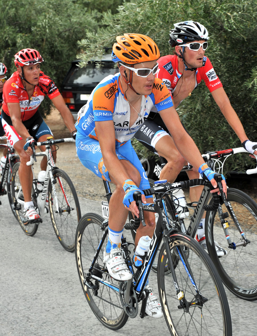 Tom Danielson, Frank Schleck and Philippe Gilbert, Vuelta a Espana 2010, stage four Tom Danielson, Frank Schleck and Philippe Gilbert, Vuelta a Espana 2010, stage four