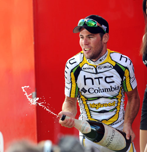 Mark Cavendish celebrates the stage win, Vuelta a Espana 2010, stage 18 Mark Cavendish celebrates the stage win, Vuelta a Espana 2010, stage 18