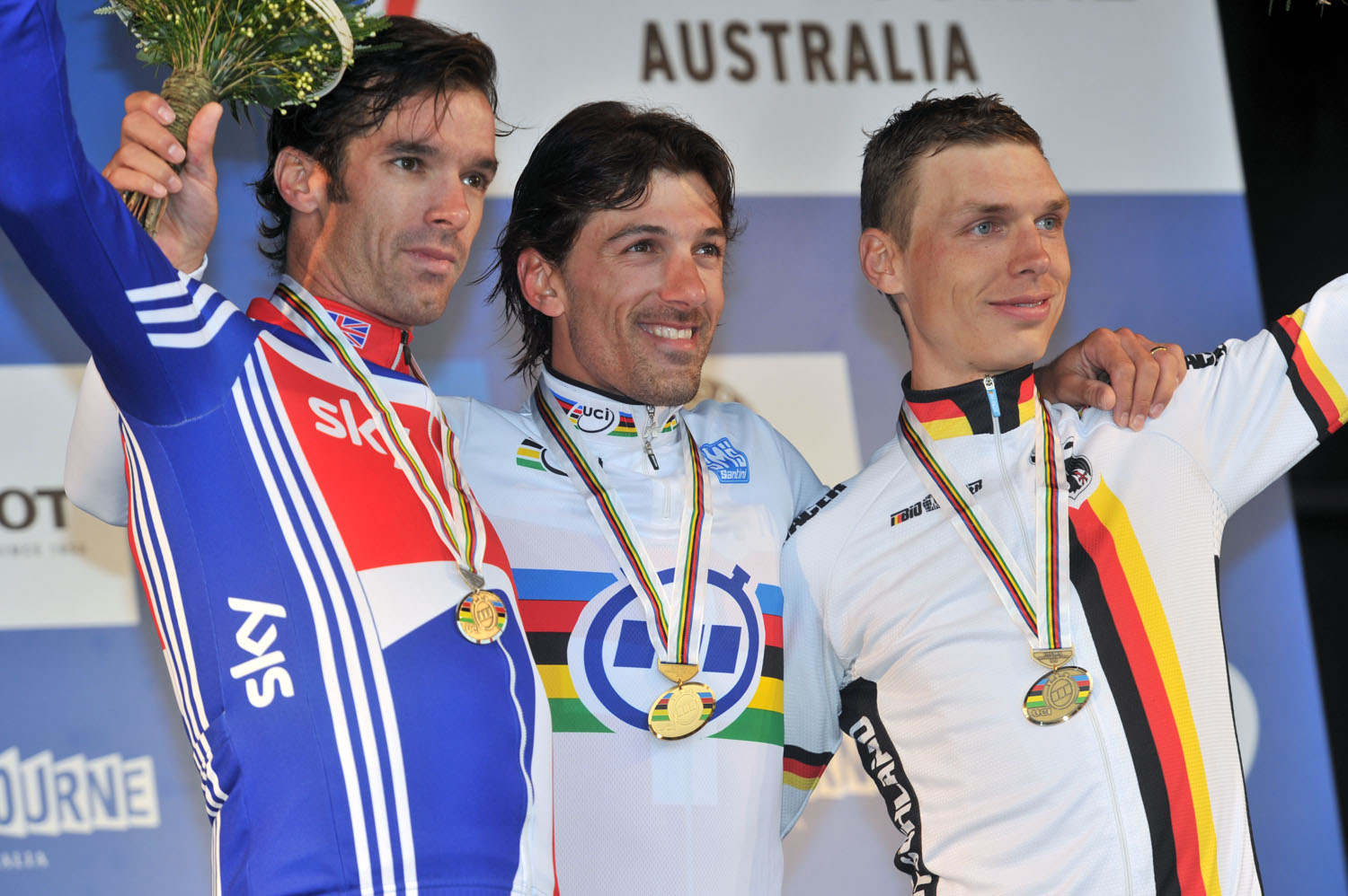 Millar, Cancellara, Martin, World Championships 2010, men's time trial Millar, Cancellara, Martin, World Championships 2010, men's time trial