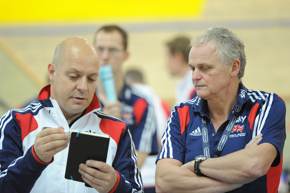 David Brailsford and Steve Peters, European Track Championships 2010, day two David Brailsford and Steve Peters, European Track Championships 2010, day two
