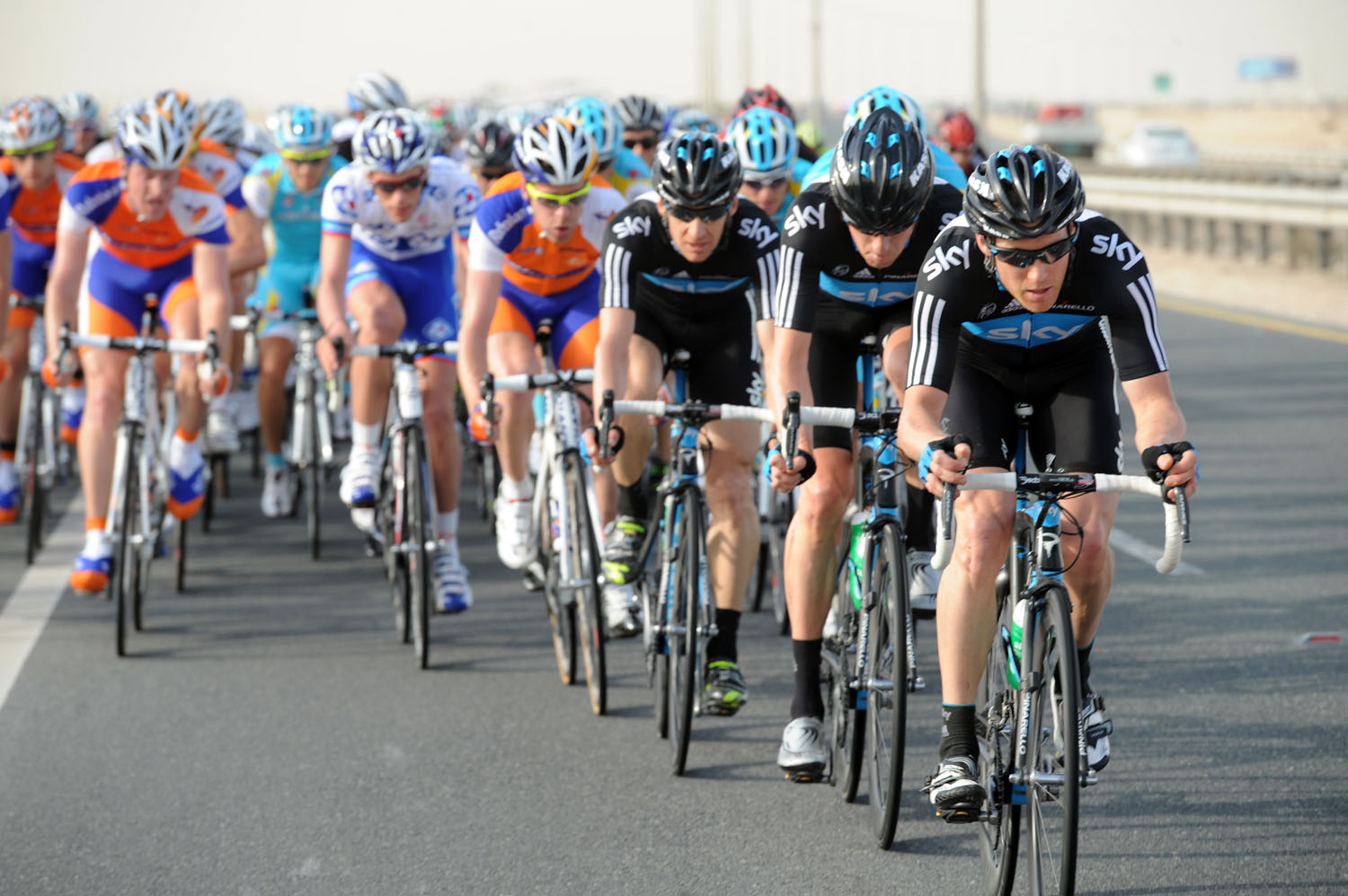 Alex Dowsett and Sky chase, Tour of Qatar 2011, stage two