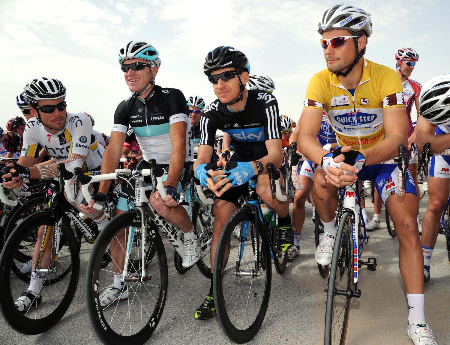 Mark Cavendish, Stuart O'Grady, Juan Antonio Flecha and Tom Boonen, Tour of Qatar 2011, stage two Mark Cavendish, Stuart O'Grady, Juan Antonio Flecha and Tom Boonen, Tour of Qatar 2011, stage two
