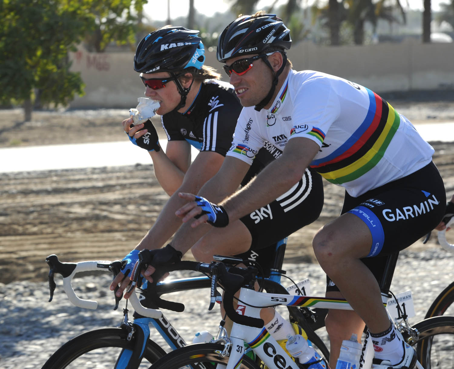 Thor Hushovd and Edvald Boasson Hagen, Tour of Oman 2011, stage one Thor Hushovd and Edvald Boasson Hagen, Tour of Oman 2011, stage one