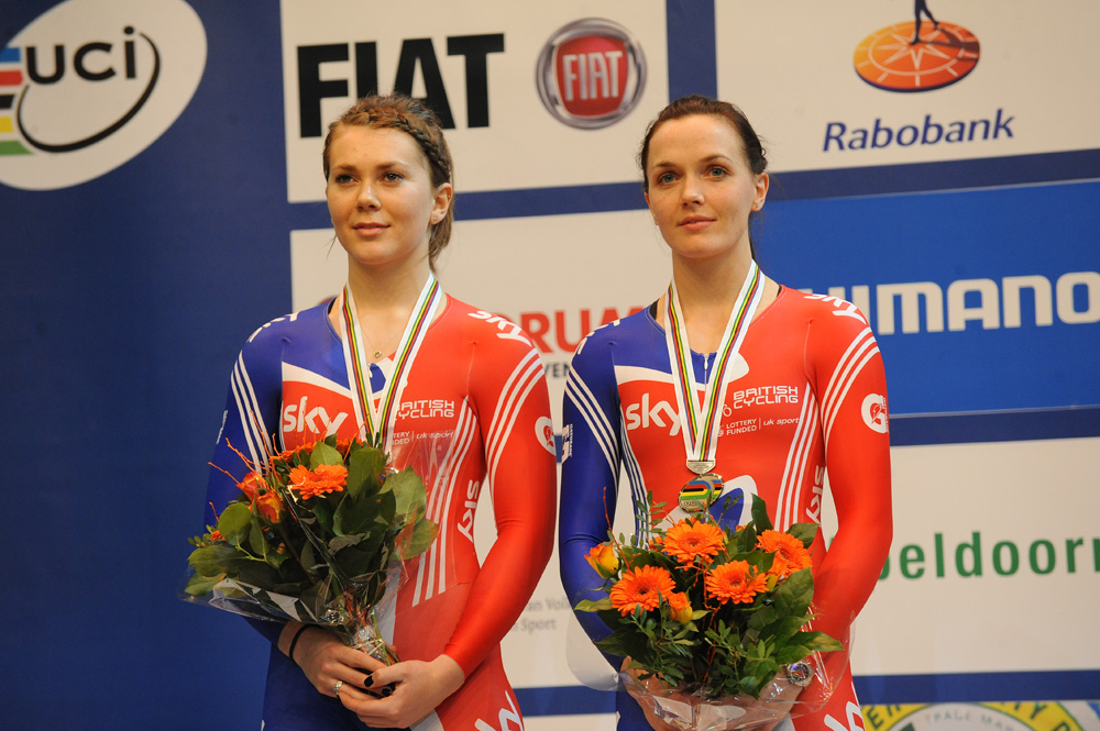 Jess Varnish Victoria Pendleton womens team sprint silver medal 2011 world track championships.jpg world track champs, track, world champs, uci, great britain, sir chris hoy, victoria pendleton, gb, team pursuit, team sprint, apeldoorn,