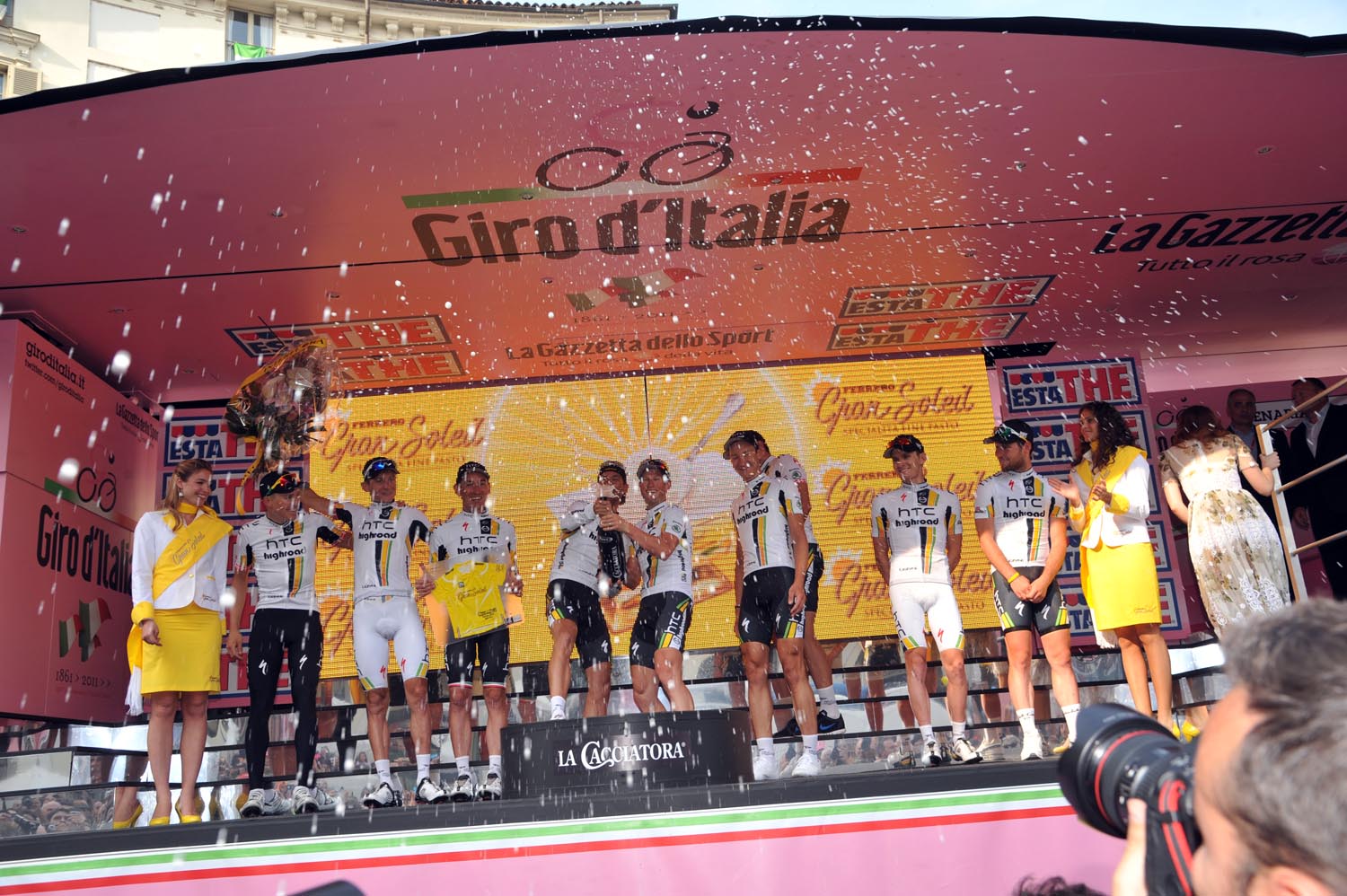 HTC-Highroad on podium, Giro d'Italia 2011, stage one TTT HTC-Highroad on podium, Giro d'Italia 2011, stage one TTT
