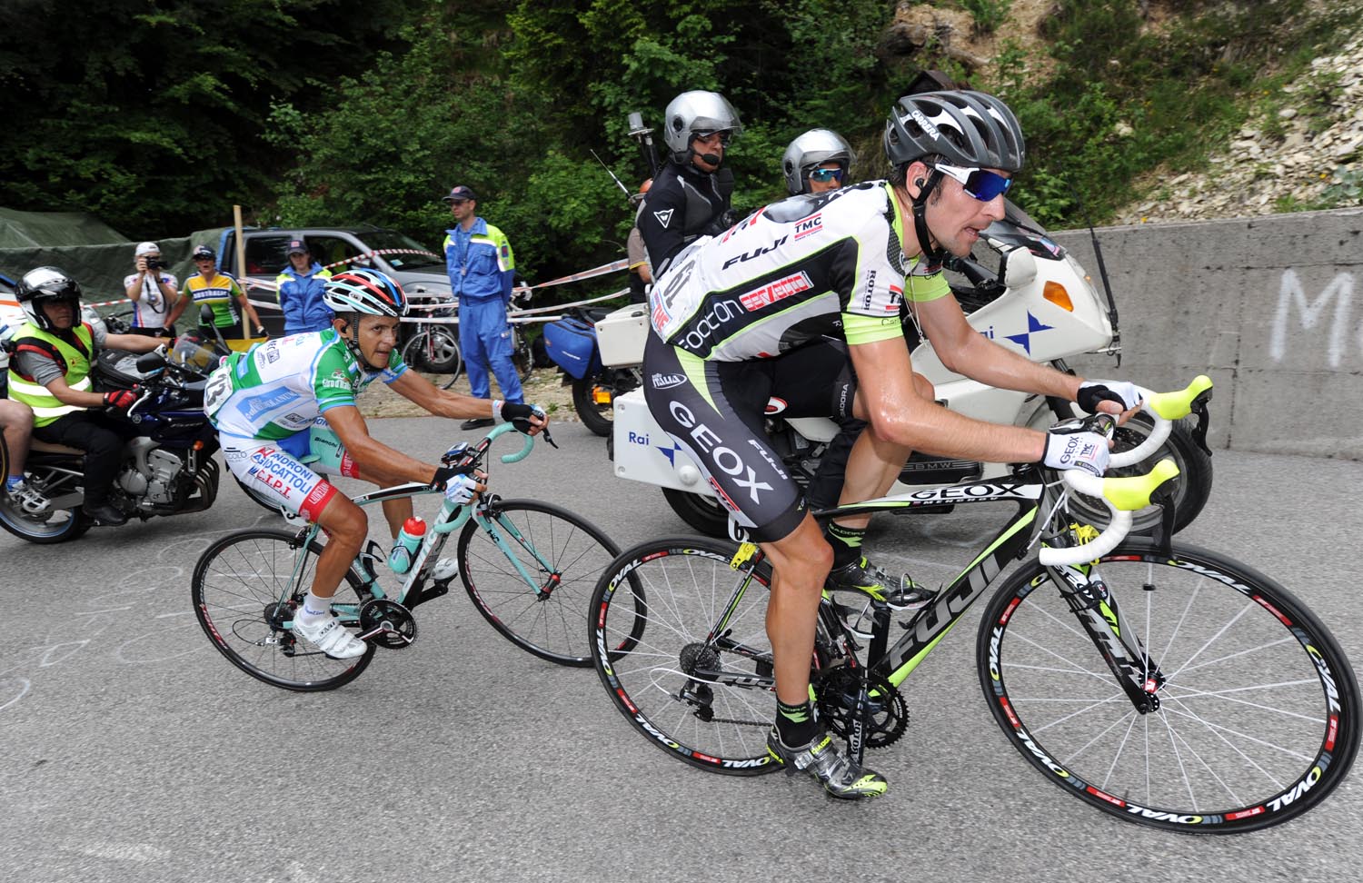 Denis Menchov and Jose Rujano, Giro d'Italia 2011, stage 14 Denis Menchov and Jose Rujano, Giro d'Italia 2011, stage 14