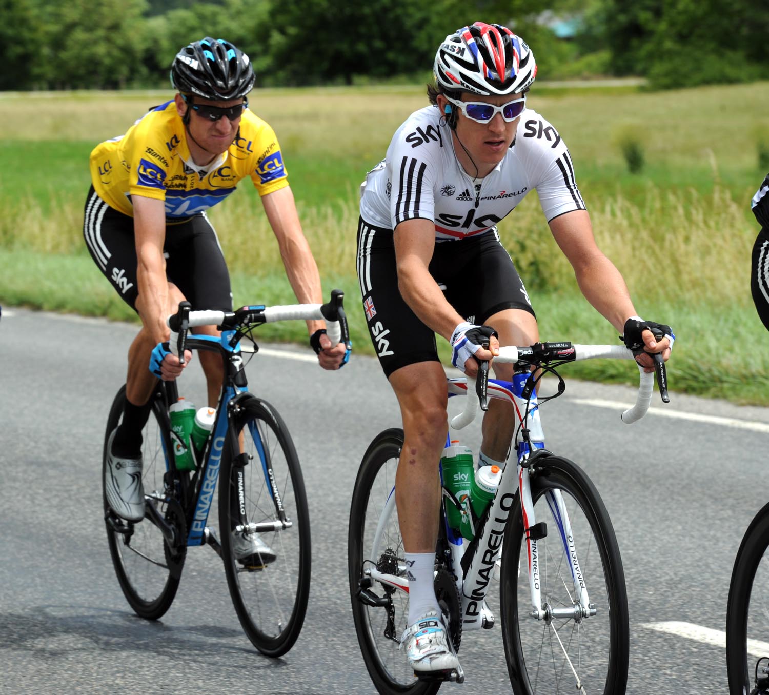 Geraint Thomas leads Bradley Wiggins, Criterium du Dauphine 2011, stage six Geraint Thomas leads Bradley Wiggins, Criterium du Dauphine 2011, stage six