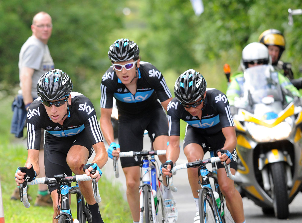 Bradley Wiggins, Geraint Thomas and Peter Kennaugh, British road race national championships 2011 Bradley Wiggins, Geraint Thomas and Peter Kennaugh, British road race national championships 2011