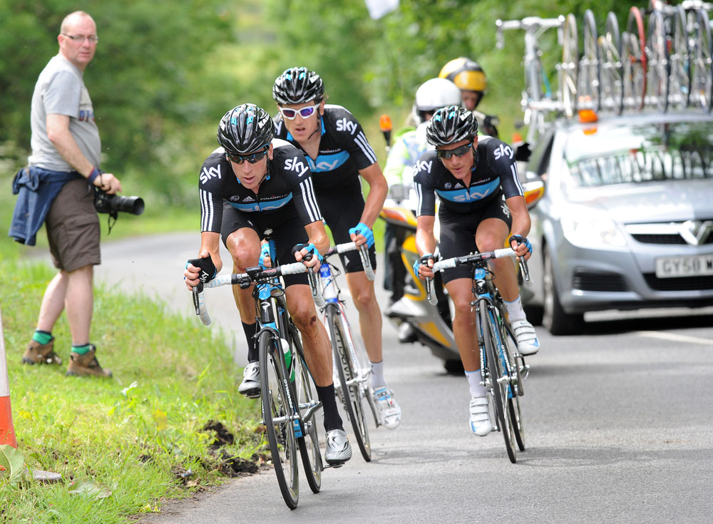 Bradley Wiggins, Geraint Thomas and Peter Kennaugh, British road race national championships 2011 Bradley Wiggins, Geraint Thomas and Peter Kennaugh, British road race national championships 2011