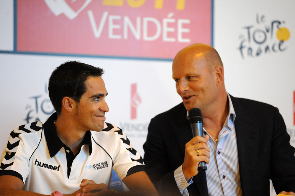 Alberto Contador and Bjarne Riis, Saxo Bank, Tour de France 2011 press conference