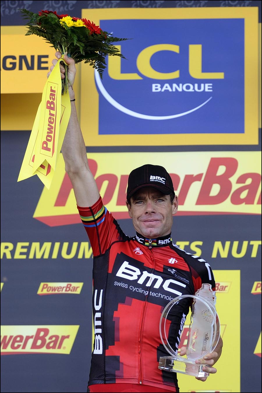 Cadel Evans on podium, Tour de France 2011, stage four