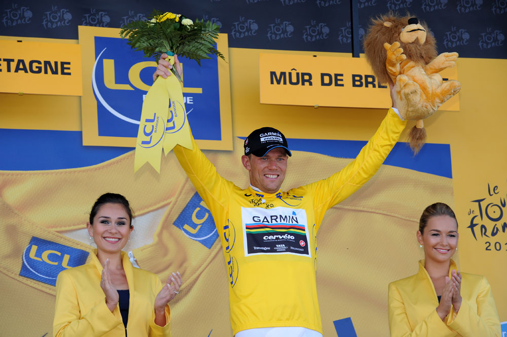Thor Hushovd in yellow, Tour de France 2011, stage 4
