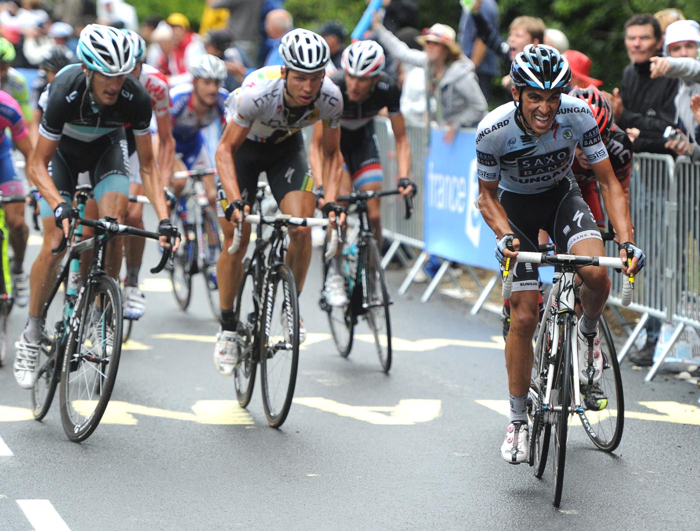 Alberto Contador attacks, Tour de France 2011, stage eight