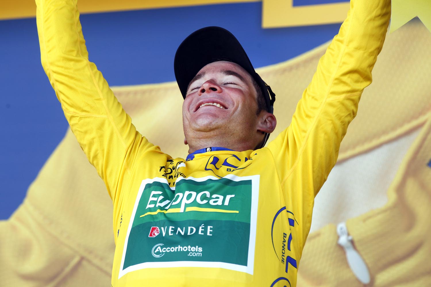 Thomas Voeckler on podium, Tour de France 2011, stage nine Thomas Voeckler on podium, Tour de France 2011, stage nine