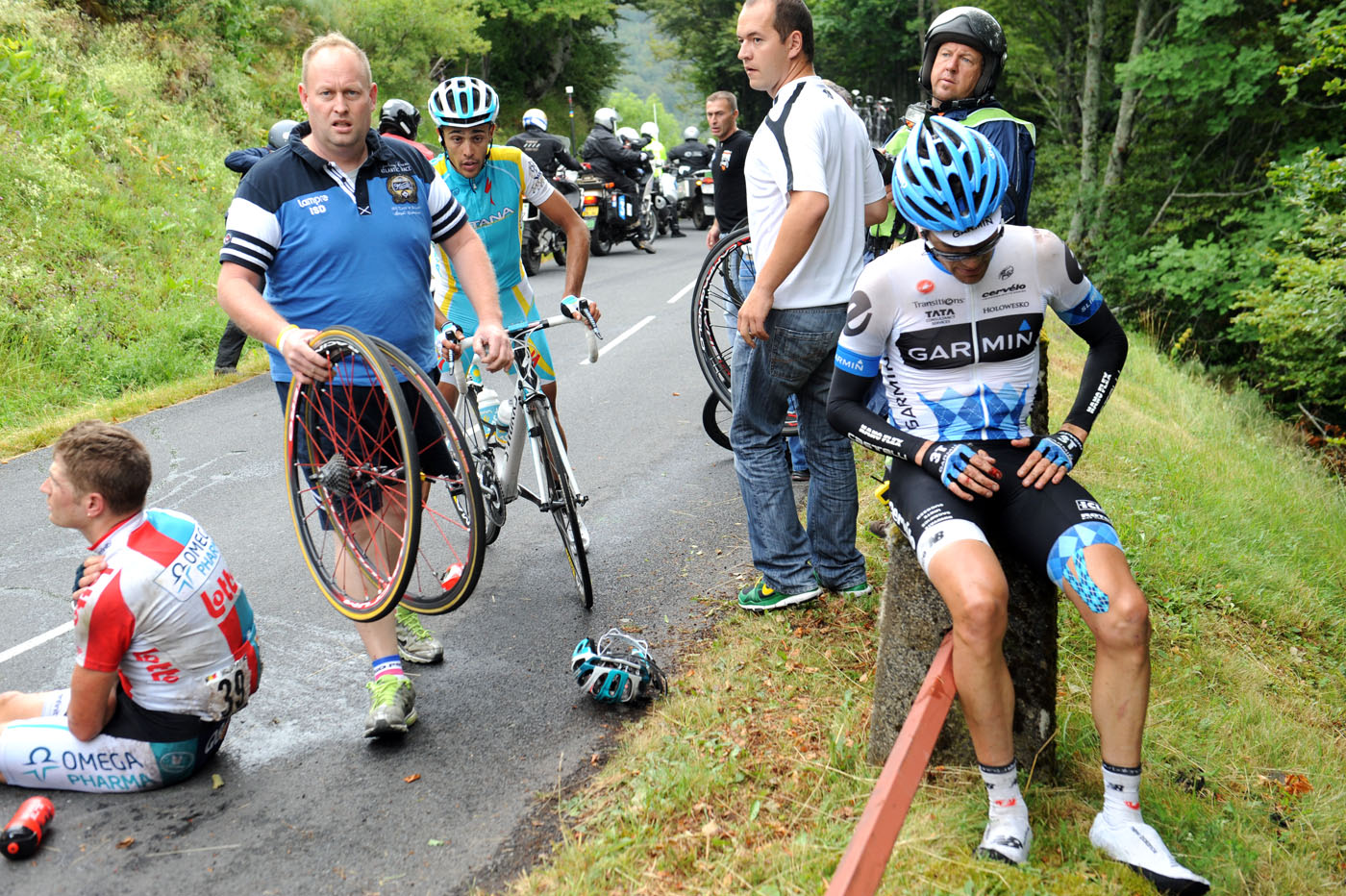 David Zabriskie and Frederik Willems crash, Tour de France 2011, stage nine David Zabriskie and Frederik Willems crash, Tour de France 2011, stage nine