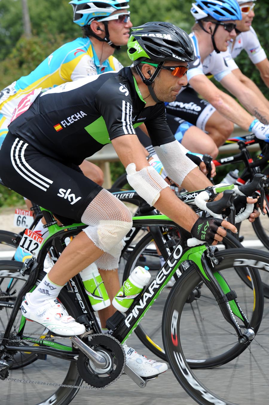Juan Antonio Flecha in bandages after being hit by a car on stage nine, Tour de France 2011, stage 10 Juan Antonio Flecha in bandages after being hit by a car on stage nine, Tour de France 2011, stage 10