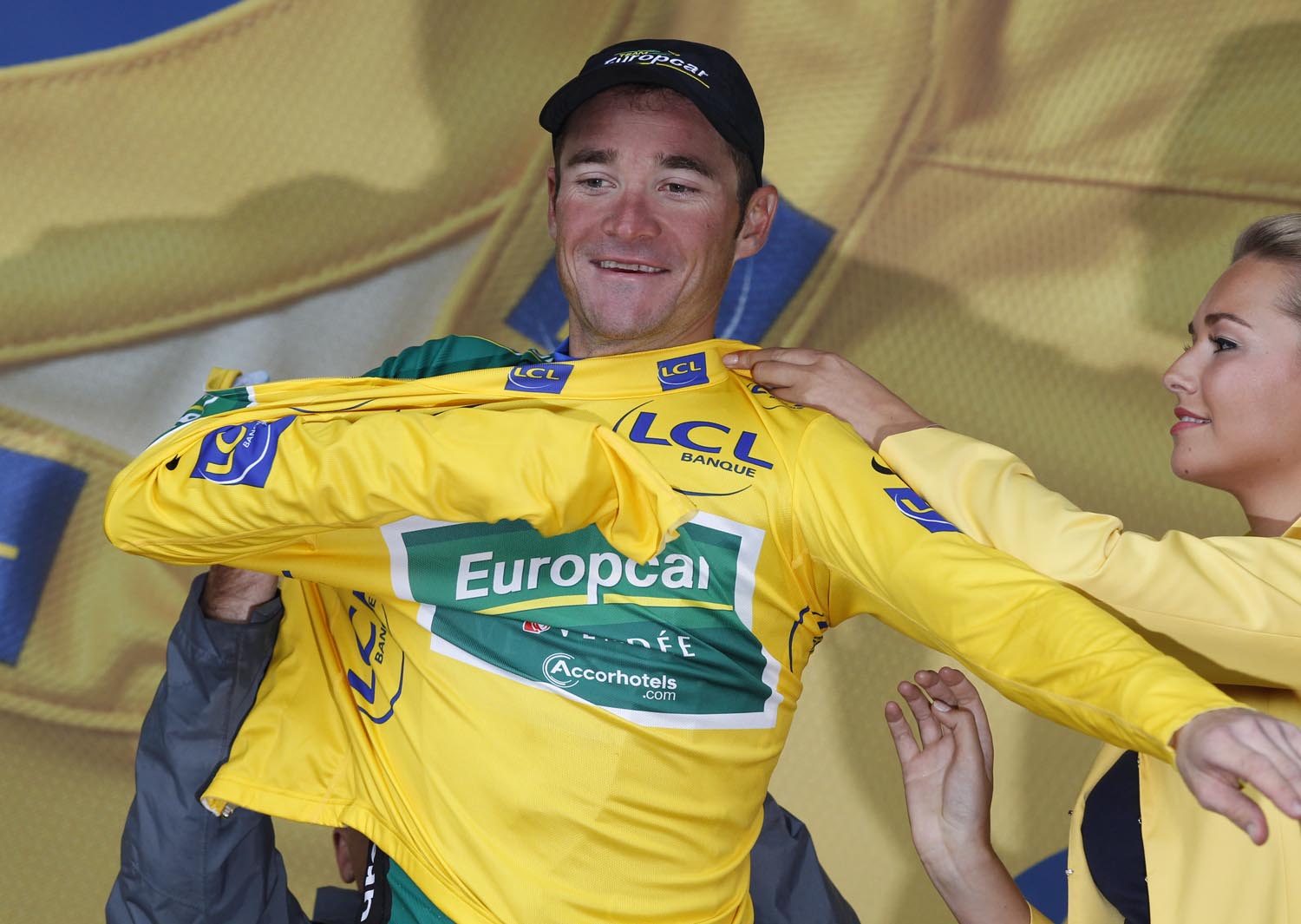 Thomas Voeckler on podium, Tour de France 2011, stage 11