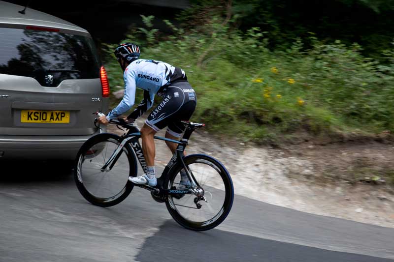 Richie-Porte-and-support-car-Box-Hill box hill, barriers, fences, olympic test event, 2011