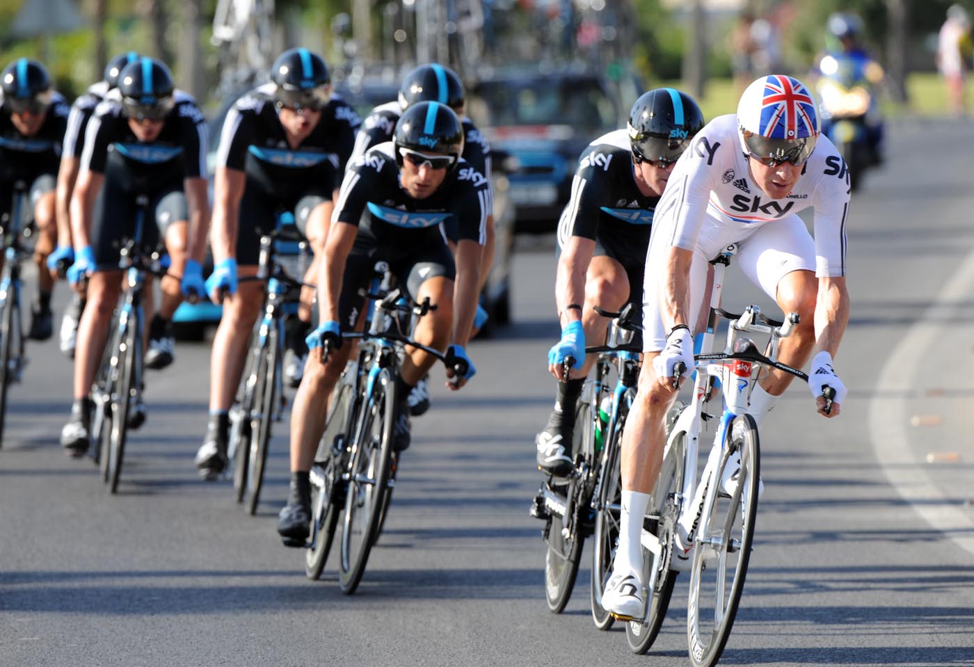 Bradley Wiggins leads Sky, Vuelta a Espana 2011, stage one TTT Bradley Wiggins leads Sky, Vuelta a Espana 2011, stage one TTT