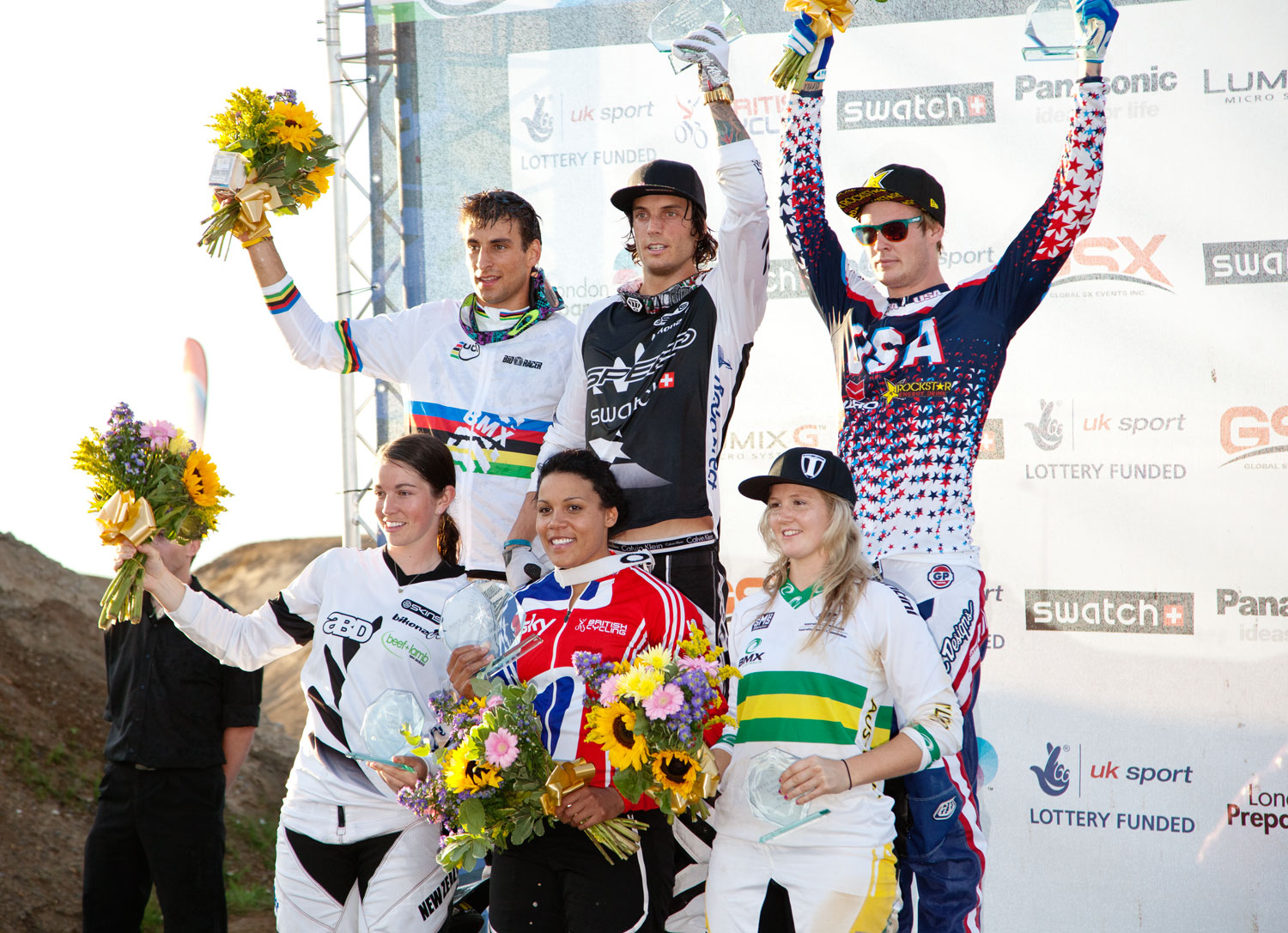 Mens and womens podiums, BMX UCI Supercross, London 2012 test event Mens and womens podiums, BMX UCI Supercross, London 2012 test event