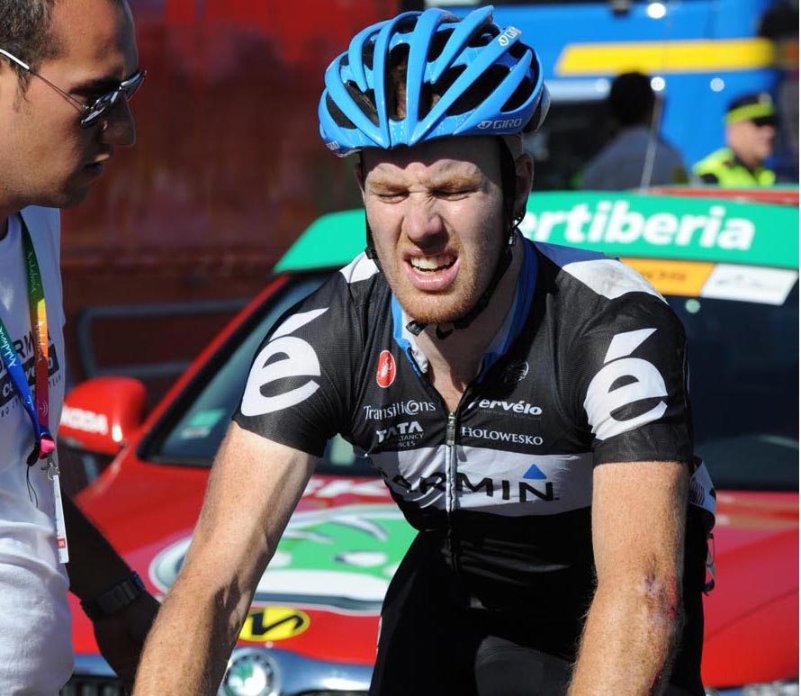 Tyler Farrar injured, Vuelta a Espana 2011, stage seven Tyler Farrar injured, Vuelta a Espana 2011, stage seven