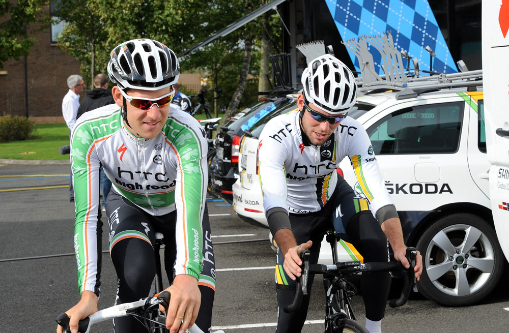 Matt Brammeier and Mark Cavendish, Tour of Britain 2011, press conference/warm-up Matt Brammeier and Mark Cavendish, Tour of Britain 2011, press conference/warm-up